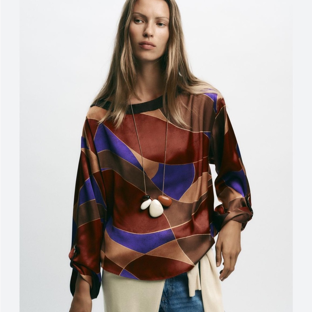 Zara NWT printed pattern blouse long sleeve 8705/155